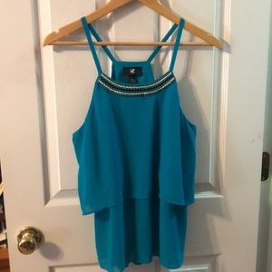 IZ Byer Teal Tank Top with Beaded Neckline